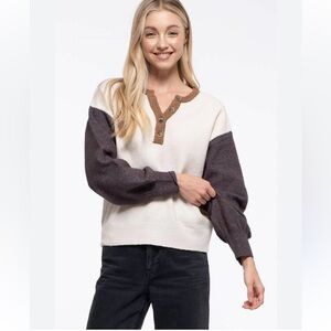 Mine Colorblock Knit Henley Sweater